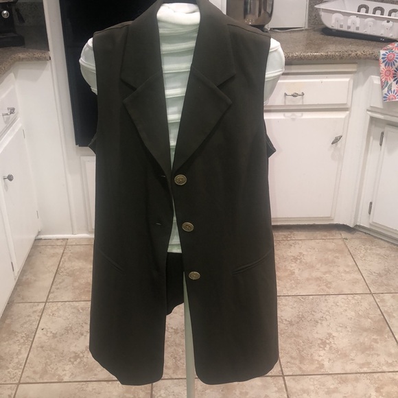 Long Green Button Down Vest - size 14 - Picture 6 of 6